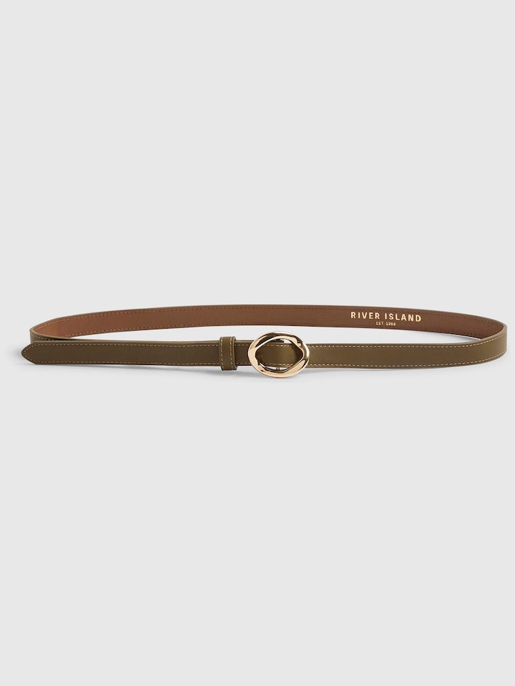 River Island Green Oval Buckle Slim Belt - Image 1 of 3