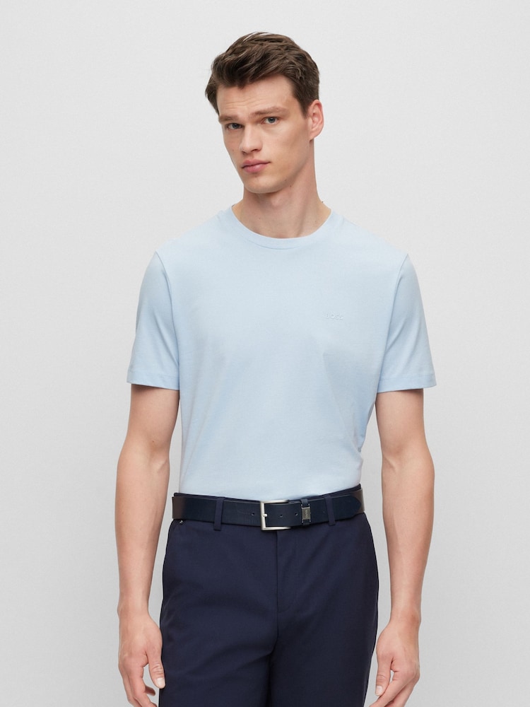 BOSS Light Blue Regular Fit 100% Cotton Tonal Rubber Logo T-Shirt - Image 1 of 5