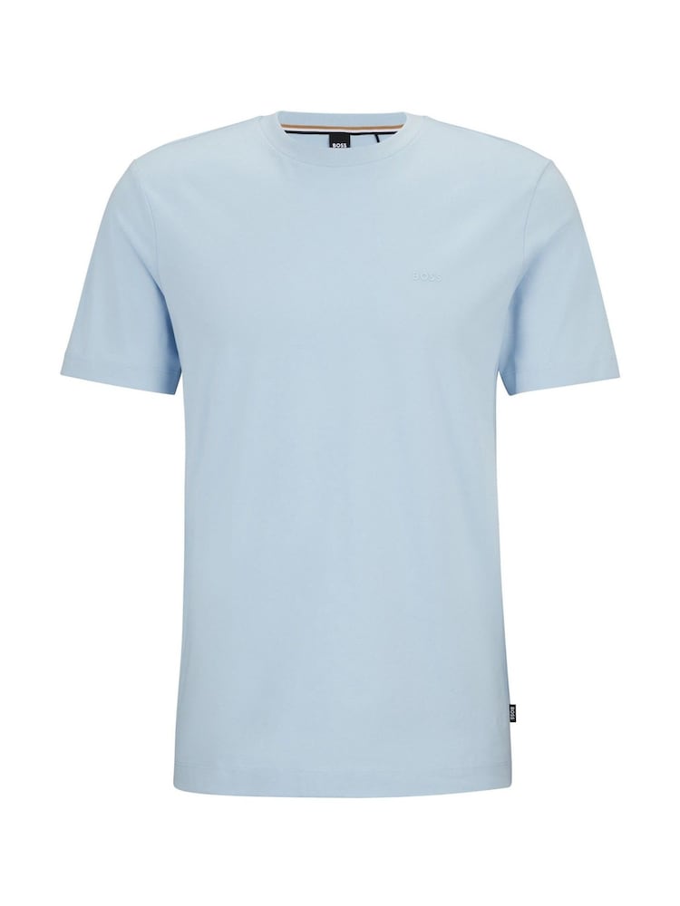 BOSS Light Blue Regular Fit 100% Cotton Tonal Rubber Logo T-Shirt - Image 5 of 5