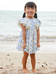 Blue Floral Angel Sleeve Dress (3mths-8yrs) - Image 1 of 1