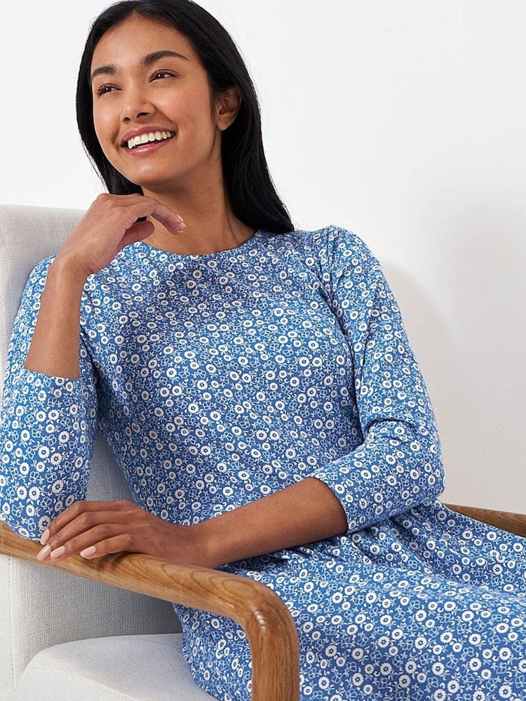 Blau - Crew Clothing Company Geblümtes Kleid aus Baumwolljersey, Rosa - Bild 4 von 4