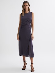 Reiss Grape Lexi Bodycon Ruched Midi Dress - Image 1 of 4