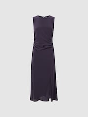 Reiss Grape Lexi Bodycon Ruched Midi Dress - Image 2 of 4