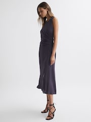 Reiss Grape Lexi Bodycon Ruched Midi Dress - Image 3 of 4