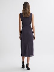 Reiss Grape Lexi Bodycon Ruched Midi Dress - Image 4 of 4