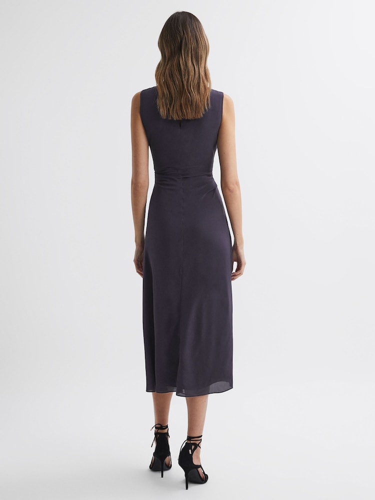 Reiss Grape Lexi Bodycon Ruched Midi Dress - Image 4 of 4
