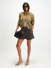 River Island Green Faux Suede Funnel Neck Bomber Jacket - Image 1 of 4