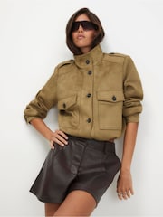 River Island Green Faux Suede Funnel Neck Bomber Jacket - Image 3 of 4