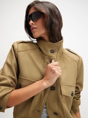 River Island Green Faux Suede Funnel Neck Bomber Jacket - Image 4 of 4