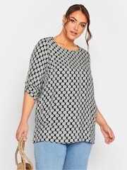 Yours Curve Black Tab Sleeve Blouse - Image 1 of 4