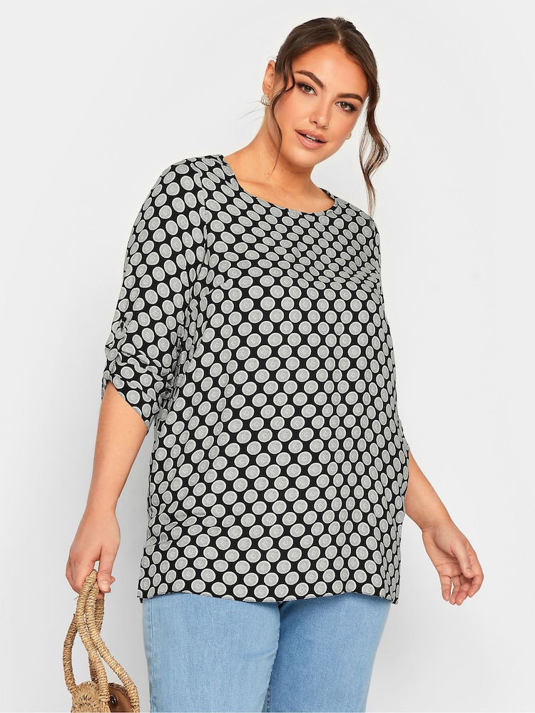 Yours Curve Black Tab Sleeve Blouse - Image 1 of 4