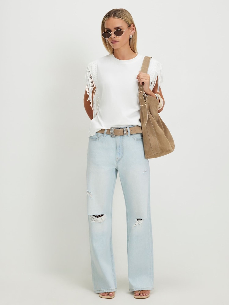 River Island Blue Petite  Relaxed Straight Ripped Jeans - Image 1 of 4