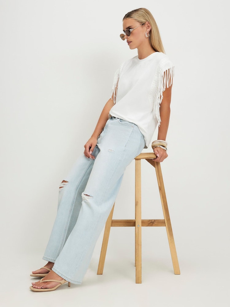 River Island Blue Petite  Relaxed Straight Ripped Jeans - Image 2 of 4