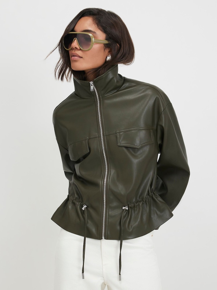 River Island Green Drawstring Funnel Jacket - Image 1 of 4 River Island Green Drawstring Funnel Jacket - Image 1 of 4