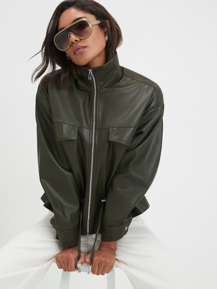 River Island Green Drawstring Funnel Jacket - Image 2 of 4 River Island Green Drawstring Funnel Jacket - Image 2 of 4