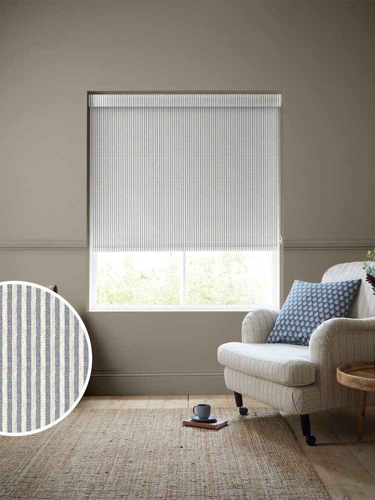 Emily Bond Indigo Oscar Stripe Made to Measure Roller Blinds - Image 1 of 6