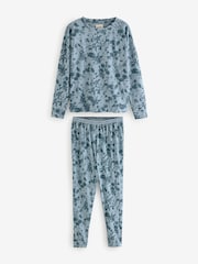 Blue Floral Long Sleeve 100% Cotton Pyjamas - Image 6 of 10
