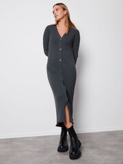Threadbare Grey Cardigan Style Knitted Midi Dress - Image 3 of 5