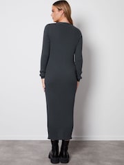 Threadbare Grey Cardigan Style Knitted Midi Dress - Image 4 of 5