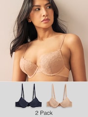 Navy/Praline Nude Lace Bras 2 Pack B-E - Image 1 of 11