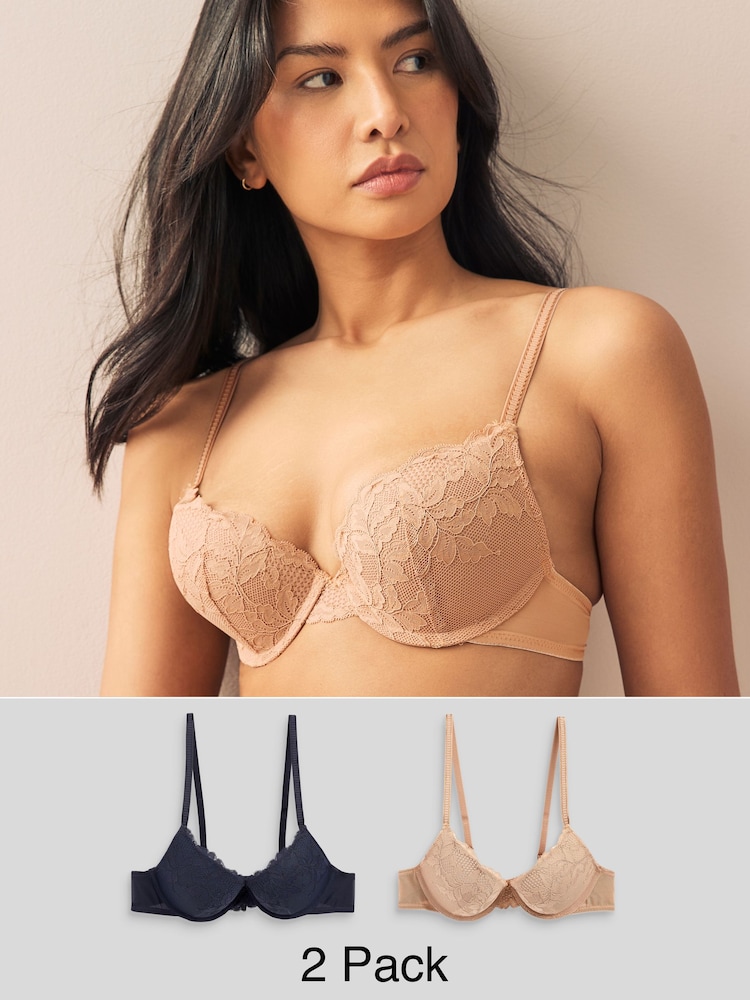 Navy/Praline Nude Lace Bras 2 Pack B-E - Image 1 of 11