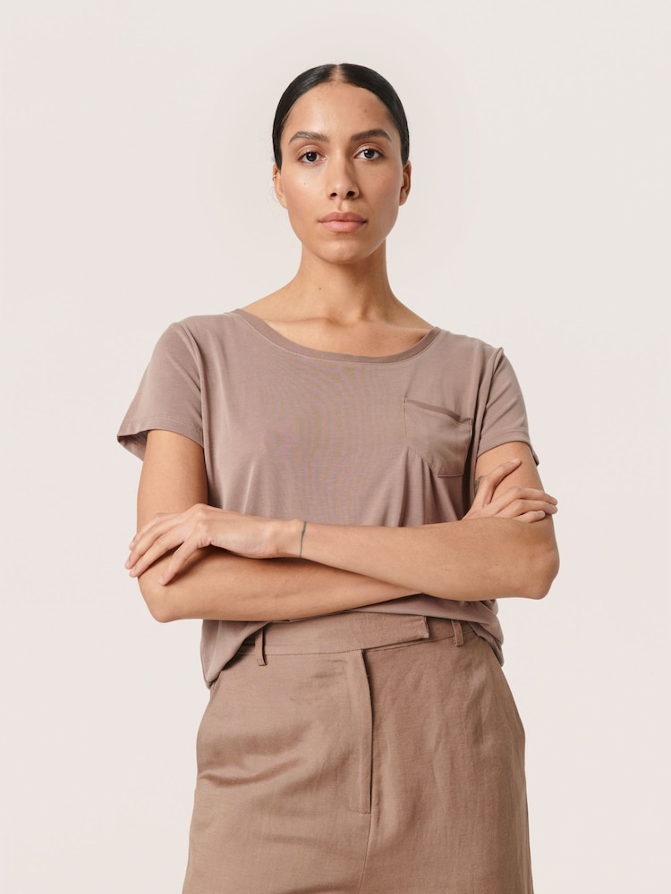 Soaked in Luxury Brown Columbine Short Sleeve Jersey T-Shirt - Image 1 of 6