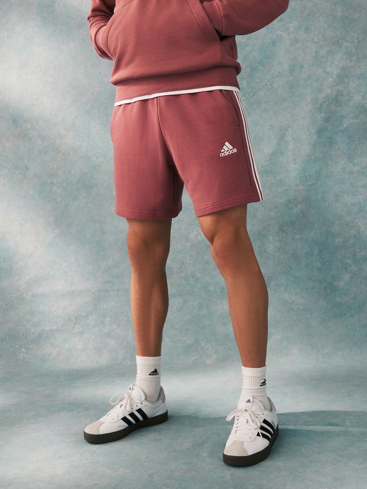 adidas Pink Essentials French Terry 3-Stripes 100% Cotton Shorts - Image 1 of 1