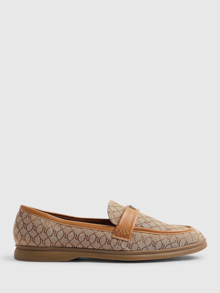 River Island Brown Monogram Decal Loafers - Image 1 of 5 River Island Brown Monogram Decal Loafers - Image 1 of 5