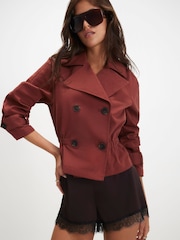 River Island Red Casual Waisted Crop Trench Jacket - Image 1 of 4