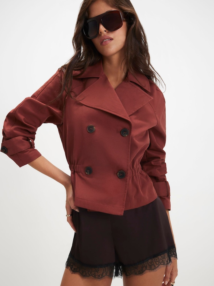 River Island Red Casual Waisted Crop Trench Jacket - Image 1 of 4