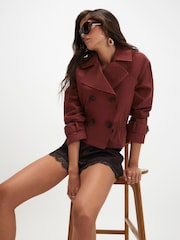River Island Red Casual Waisted Crop Trench Jacket - Image 2 of 4