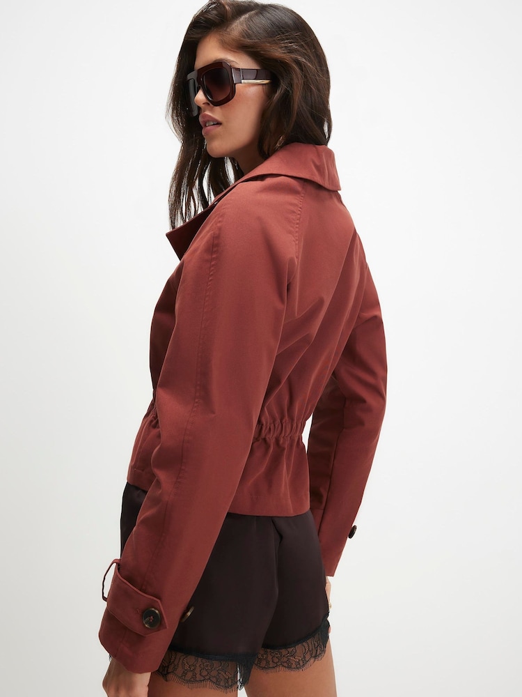 River Island Red Casual Waisted Crop Trench Jacket - Image 4 of 4