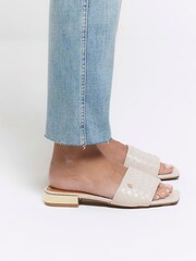River Island Cream Woven Mule Flat Sandals - Image 1 of 6