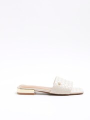 River Island Cream Woven Mule Flat Sandals - Image 2 of 6