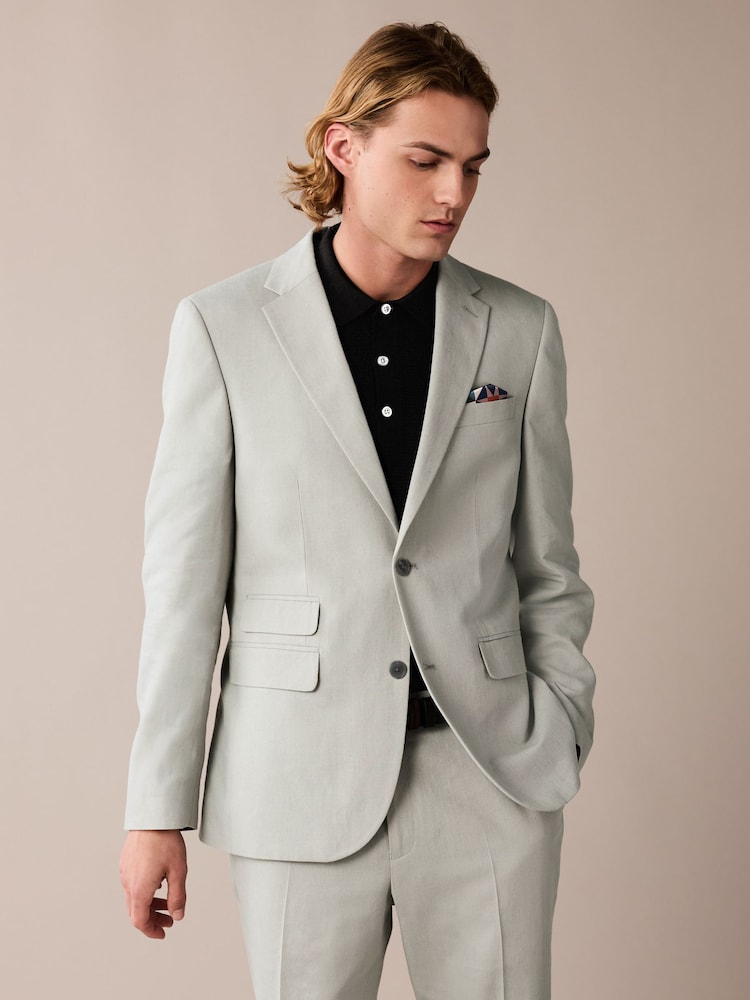 Gris clair - Veste de costume slim en lin mélangé - Image 1 of 1