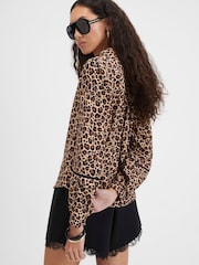River Island Brown Cotton Leopard Pintuck Blouse - Image 4 of 4