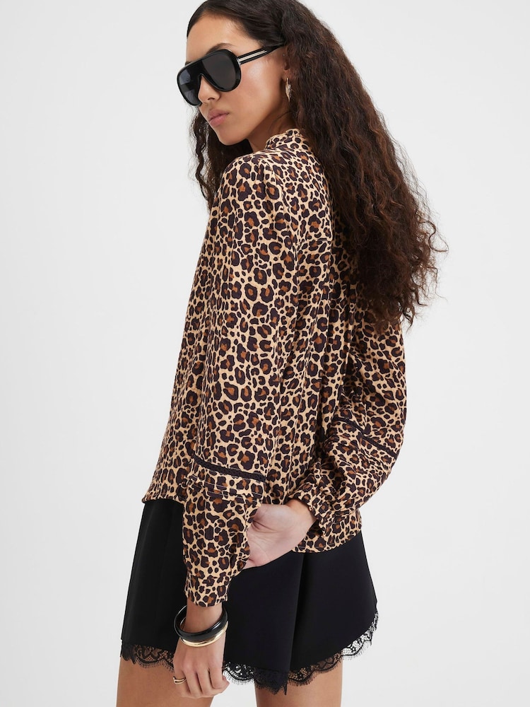 River Island Brown Cotton Leopard Pintuck Blouse - Image 4 of 4 River Island Brown Cotton Leopard Pintuck Blouse - Image 4 of 4
