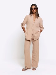 River Island Beige Linen Feel Trousers - Image 1 of 4