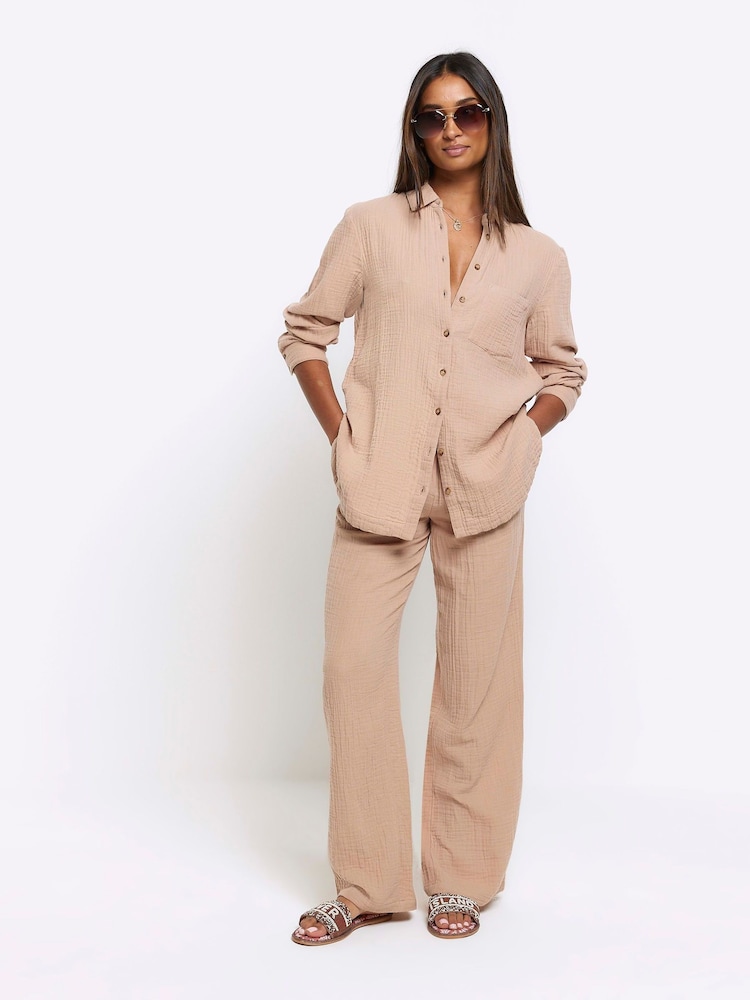 River Island Beige Linen Feel Trousers - Image 1 of 4