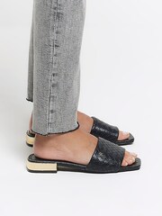 River Island Black Wide Fit Woven Mule Flat Sandals - Image 1 of 5