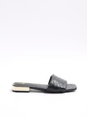 River Island Black Wide Fit Woven Mule Flat Sandals - Image 2 of 5