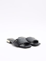 River Island Black Wide Fit Woven Mule Flat Sandals - Image 3 of 5