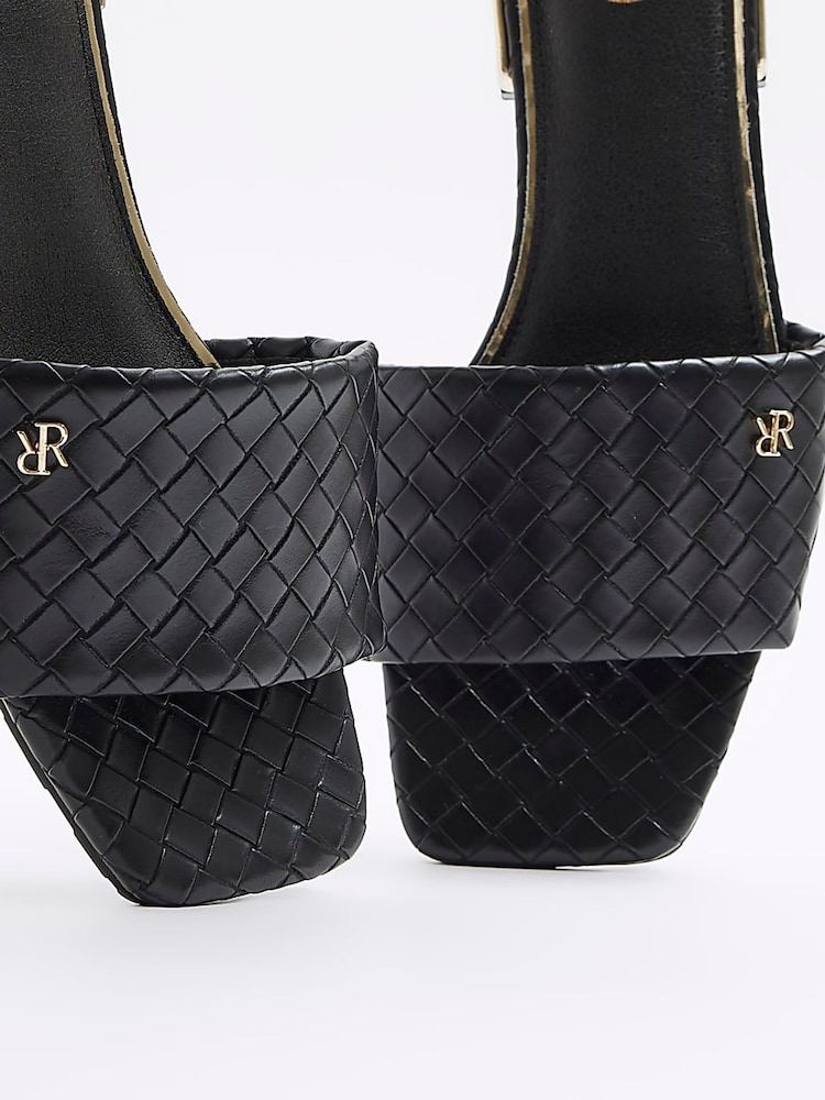 River Island Black Wide Fit Woven Mule Flat Sandals - Image 5 of 5