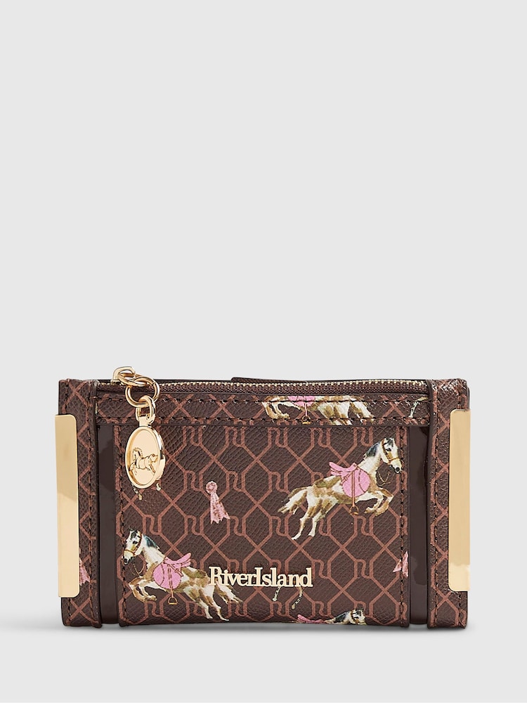 River Island Brown Horse Print Monogram Mini Cross-Body Purse - Image 1 of 3