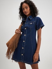 River Island Blue Rolo Button Through Swing Dress - Image 1 of 4
