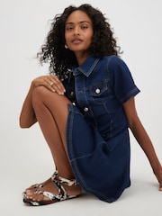 River Island Blue Rolo Button Through Swing Dress - Image 3 of 4