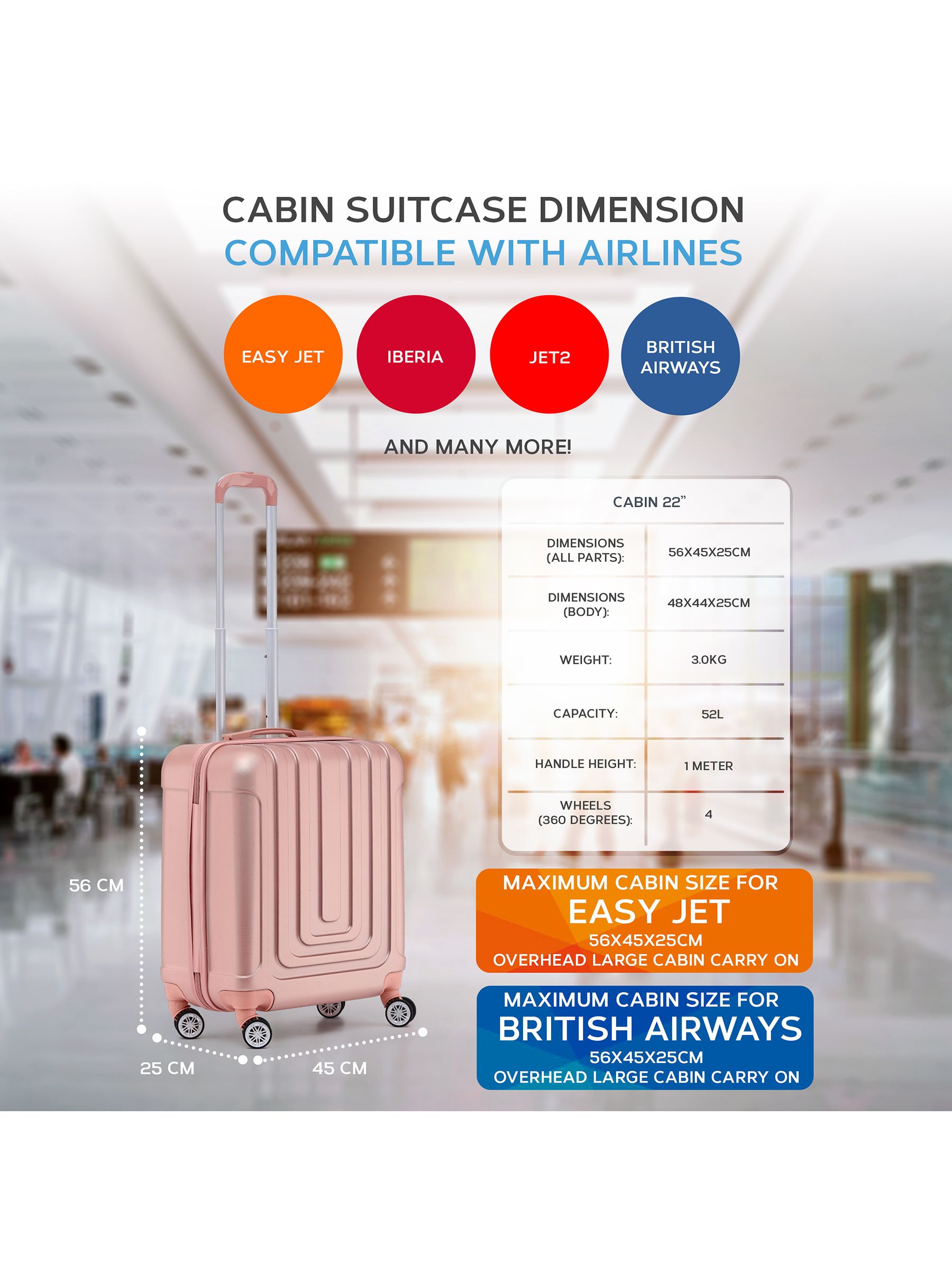 Buy Flight Knight Rose Gold 56x45x25cm EasyJet Overhead 8 Wheel