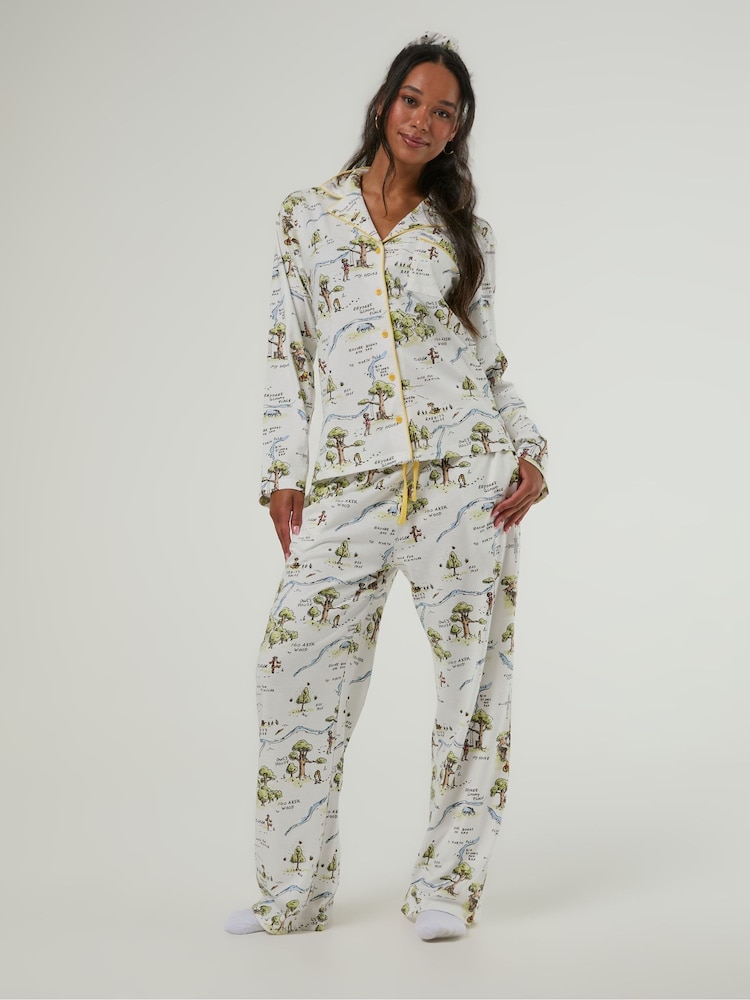 Skinnydip White Disney Winnie The Pooh Hundred Acre Wood Pyjamas Set with Scrunchie - Image 1 of 5