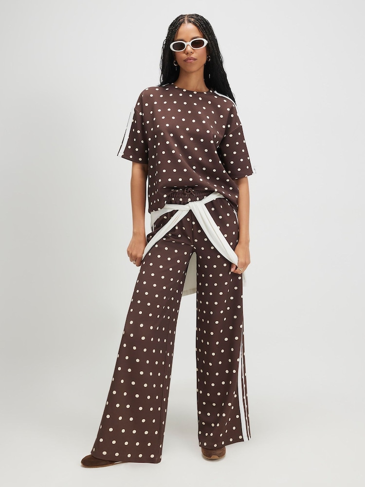 River Island Brown Polka Dot Tape Neoprene T-Shirt - Image 4 of 4