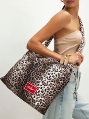 River Island Brown Leopard Print Drawstring Travel Tote - Image 1 of 6